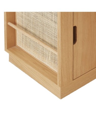 Bureau d'angle 1 porte 1 niche beige et cannage en rotin