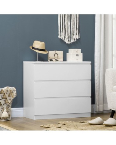Commode 3 tiroirs meuble de rangement blanc