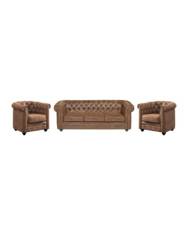 Ensemble canapé fauteuil microfibre marron
