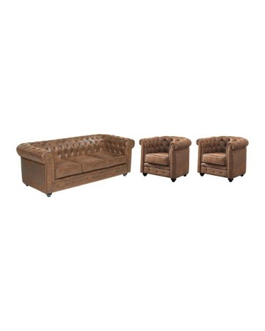 Ensemble canapé fauteuil microfibre marron