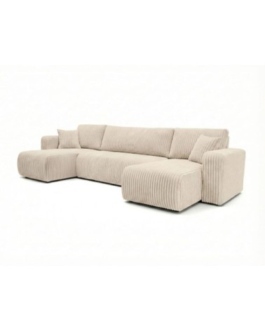 Canapé panoramique convertible 6p alya velours cotelé épais beige