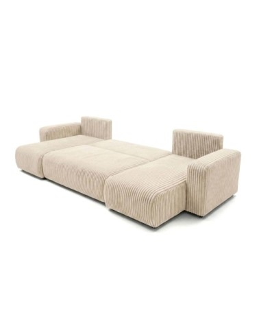 Canapé panoramique convertible 6p alya velours cotelé épais beige