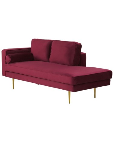 Chaise longue en velours rouge foncé côté gauche