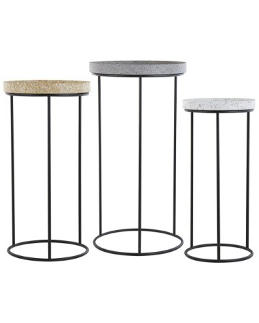 Lot de 3 tables basses effet granite gris blanc jaune