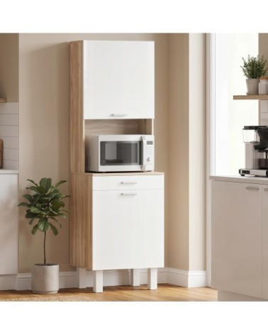 Armoire de cuisine 2 portes tiroir plan de travail bois naturel blanc