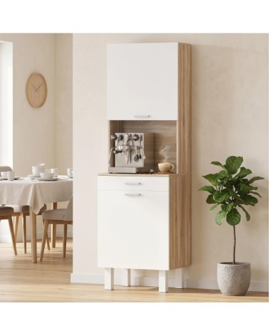 Armoire de cuisine 2 portes tiroir plan de travail bois naturel blanc