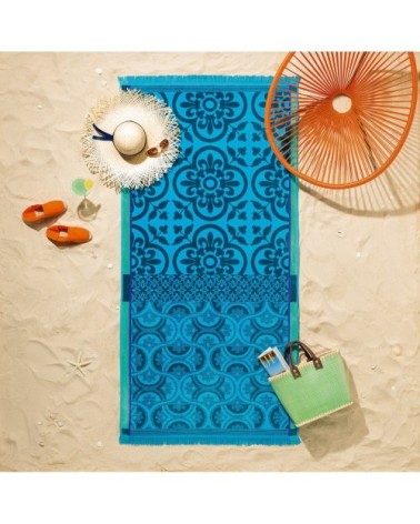 Drap de plage en coton turquoise 100 x 200