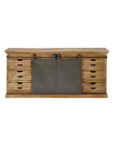 Buffet 6 tiroirs et 2 portes coulissantes en manguier massif L190
