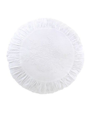 Coussin rond en coton blanc avec broderie et dentelle D45, OEKO-TEX®