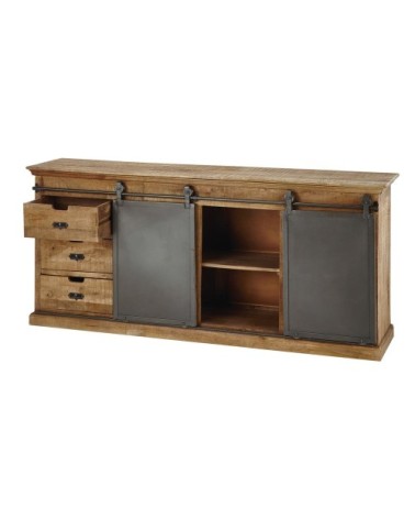 Buffet 6 tiroirs et 2 portes coulissantes en manguier massif L190