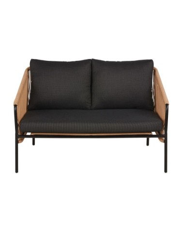 Canapé de jardin 2 places en résine recyclée beige et acier noir