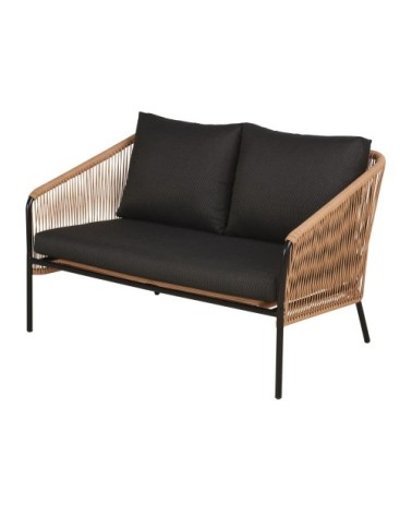 Canapé de jardin 2 places en résine recyclée beige et acier noir