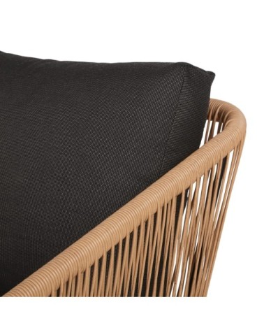 Canapé de jardin 2 places en résine recyclée beige et acier noir
