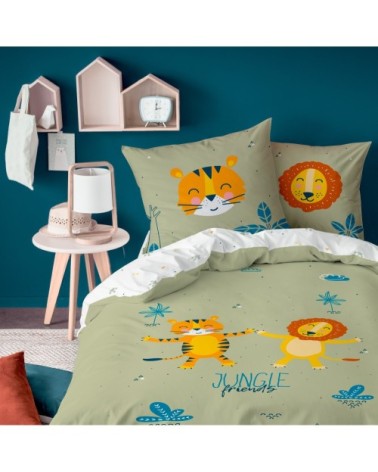 Parure de lit imprimée en coton Kaki 140x200+63x63cm