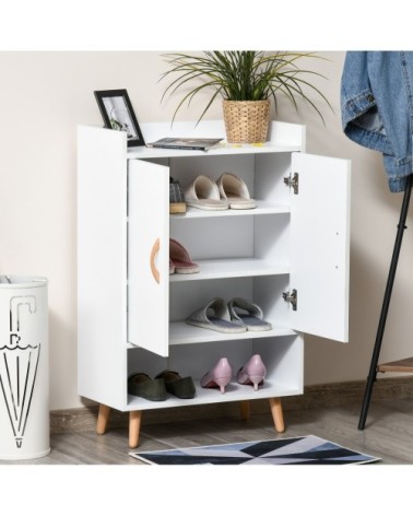 Meuble à chaussures scandinave placard 2 portes 4 étagères blanc