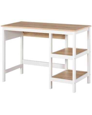 Bureau informatique multimédia 2 étagères bicolore chêne clair blanc