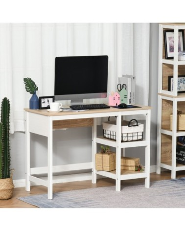 Bureau informatique multimédia 2 étagères bicolore chêne clair blanc