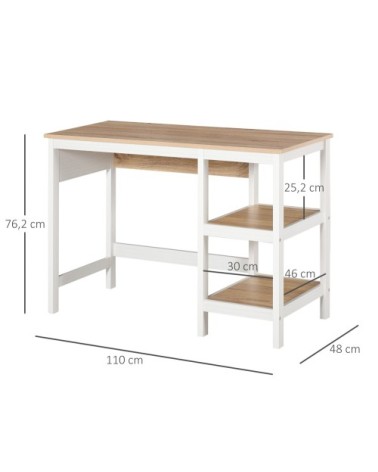 Bureau informatique multimédia 2 étagères bicolore chêne clair blanc