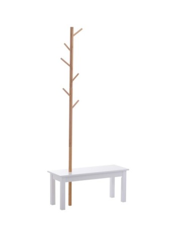 Banc porte-manteaux 2 en 1 blanc bois bambou