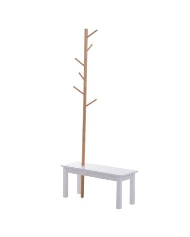 Banc porte-manteaux 2 en 1 blanc bois bambou