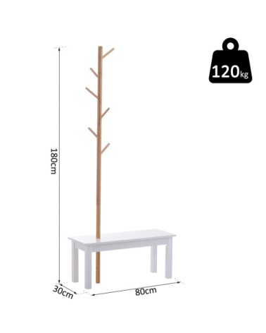 Banc porte-manteaux 2 en 1 blanc bois bambou