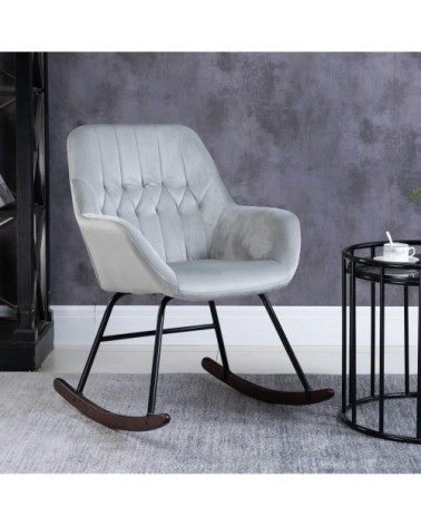 Fauteuil à bascule grand confort velours gris clair