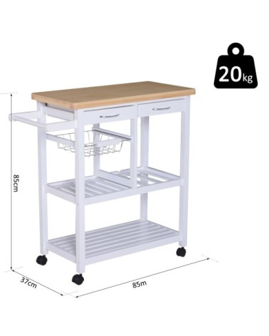 Desserte chariot de cuisine multi-rangements blanc