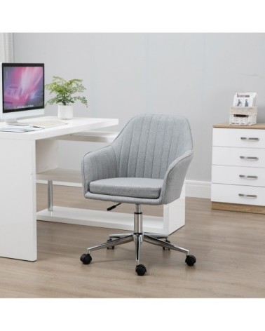 Chaise de bureau design contemporain piètement chromé lin gris