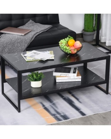 Table basse moderne avec plateau en marbre et base en métal