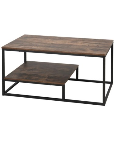 Table basse en panneau brun avec veinage 2 niveaux