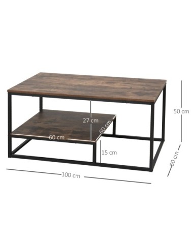 Table basse en panneau brun avec veinage 2 niveaux