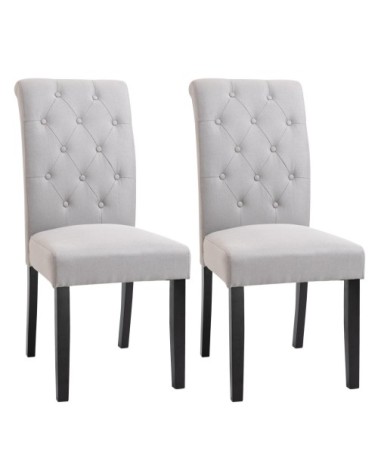 Lot de 2 chaises style Chesterfield lin gris clair