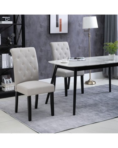 Lot de 2 chaises style Chesterfield lin gris clair