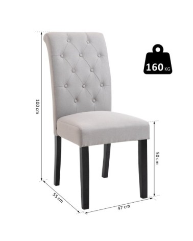 Lot de 2 chaises style Chesterfield lin gris clair