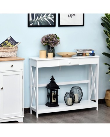 Console néo-rétro tiroir avec étagère blanc