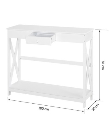 Console néo-rétro tiroir avec étagère blanc