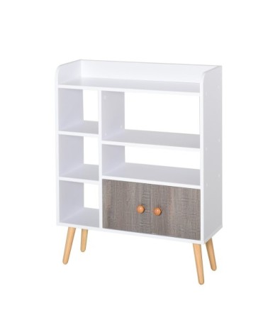 Bibliothèque scandinave multi-rangements blanc gris