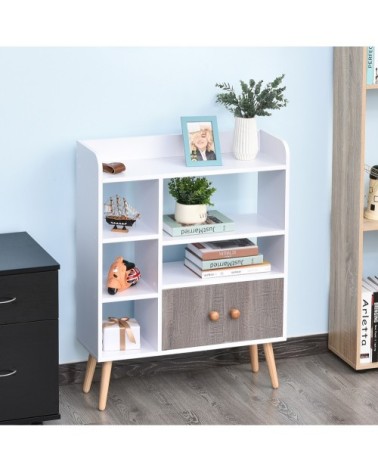 Bibliothèque scandinave multi-rangements blanc gris