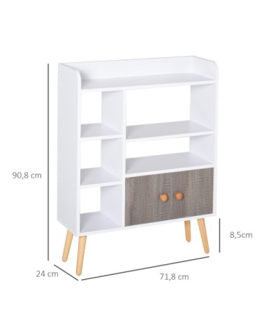 Bibliothèque scandinave multi-rangements blanc gris