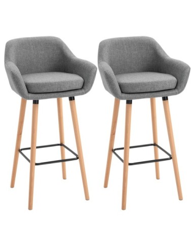 Lot de 2 tabourets de bar style scandinave repose-pieds et accoudoirs