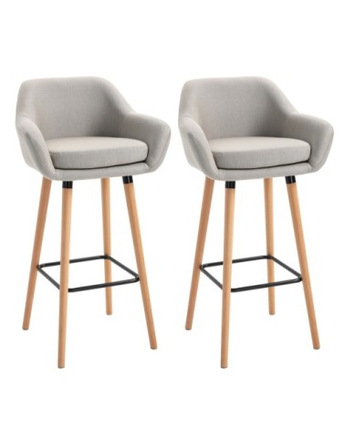 Lot de 2 tabourets de bar style scandinave repose-pieds et accoudoirs