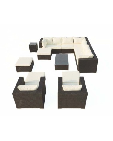 Salon de jardin modulable 13/14 places en résine noir/blanc