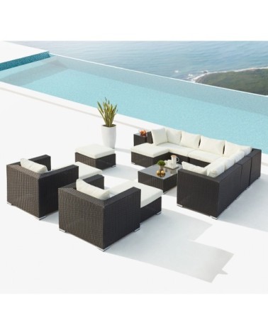 Salon de jardin modulable 13/14 places en résine noir/blanc