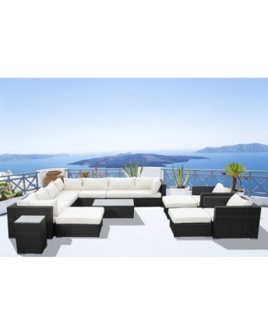 Salon de jardin modulable 13/14 places en résine noir/blanc