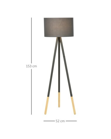 Lampadaire trépied style scandinave bois de caoutchouc