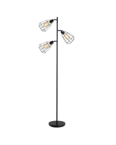 Lampadaire design industriel 3 ampoules H165 cm noir