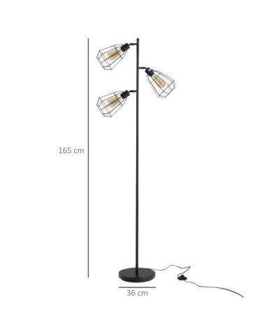 Lampadaire design industriel 3 ampoules H165 cm noir