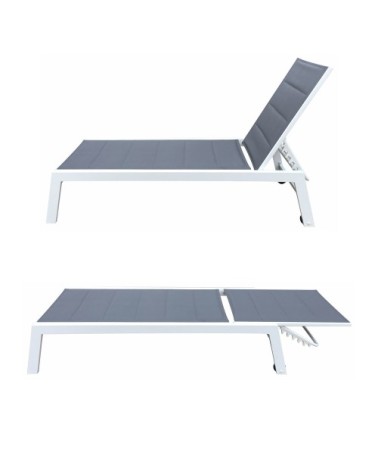 Lot de 2 transats en aluminium blanc et textilène gris