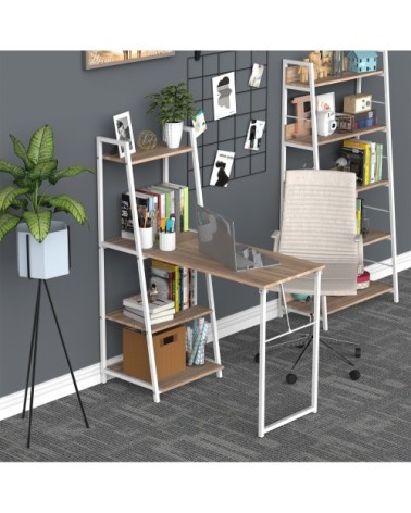 Bureau bibliothèque bureau pliable rabattable chêne clair métal blanc