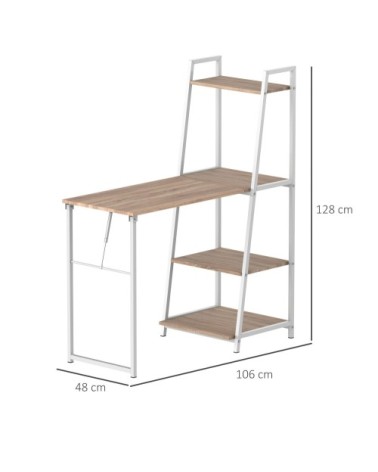 Bureau bibliothèque bureau pliable rabattable chêne clair métal blanc